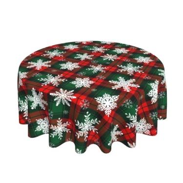 Imagem de Toalha de mesa redonda xadrez de búfalo vermelho e verde com floco de neve, 152 cm, decoração de Natal, toalha de mesa redonda para festa de piquenique, cozinha/decoração de jantar em casa