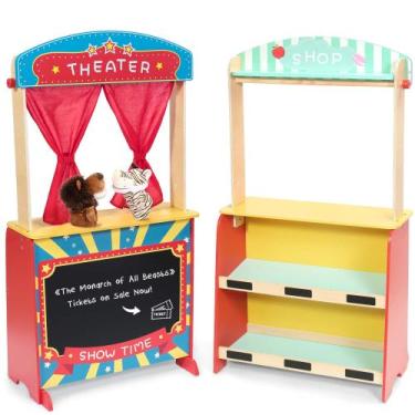 Imagem de Puppet Theatre Rundad Wooden com boneco para 2 mãos e suporte de limon
