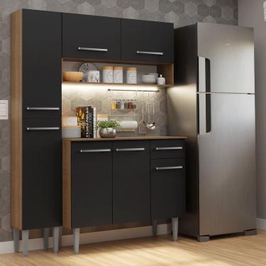 Imagem de Armário de Cozinha Compacta 137 cm Rustic/Preto Emilly Madesa 012