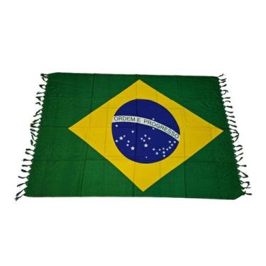 Imagem de Canga de praia Bandeira do Brasil/ Guarujá/ Rio em poliéster - Corpo D