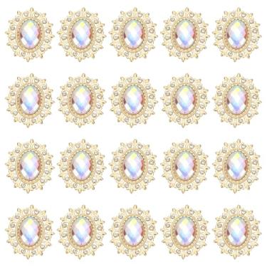 Imagem de PATIKIL 20 peças de botões de strass, strass costurados com base de metal pedras espelhadas para artesanato enfeites para roupas, sapatos, chapéus, bolsas, coloridos
