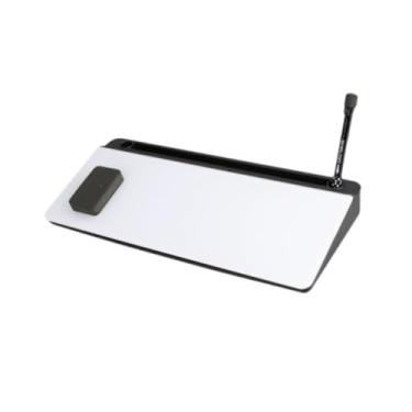 Imagem de YsXoWiui Quadro branco de vidro, organizador de mesa, mesa com gaveta, quadro branco para apagamento a seco, suporte para teclado de computador, Preto