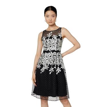 Imagem de Adrianna Papell Ajuste bordado feminino e flare, Preto/Marfim, 42