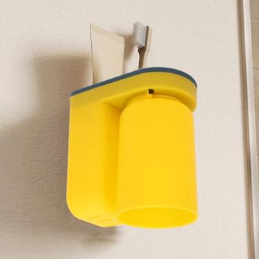 Imagem de Cffuvros Porta -Escova de Dentes para Banheiro, Suporte de Escova de Dentes Montado Com Xícara, Design Simples de Escova de Dentes Modernos e Multiuso (Cor amarela)