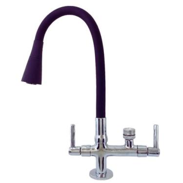 Imagem de Torneira Gourmet Bica Móvel de Bancada Para Cozinha Tubo Flexível Com 