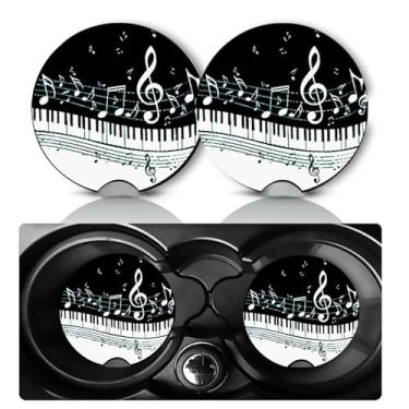 Imagem de Pacote com 2 peças de piano, notas musicais, porta-copos, porta-copos, 7 cm, tamanho universal, tapete de borracha antiderrapante, presentes para mulheres, homens, neoprene, inserção automática