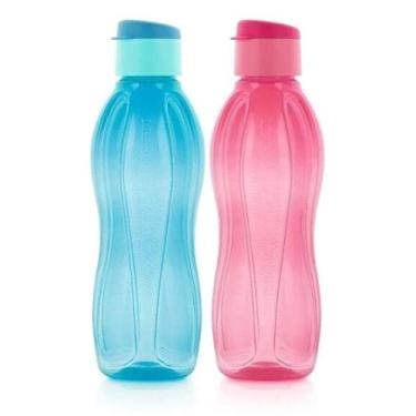Imagem de Tupperware Garrafa de água de plástico Fliptop 1000 ml, pacote com 2 (multicoloridas)