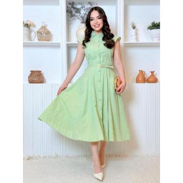 Imagem de Vestido Feminino Midi com Botão Verão Casual Elegante Moderno - Fashio