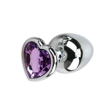 Imagem de Plug Anal De Aço Inoxidável Tamanho M Joia Formato Coração Roxo
