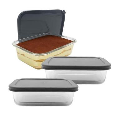 Imagem de Kit 2 Pote De Vidro Com Tampa Hermética Retangular Forno Microondas 15