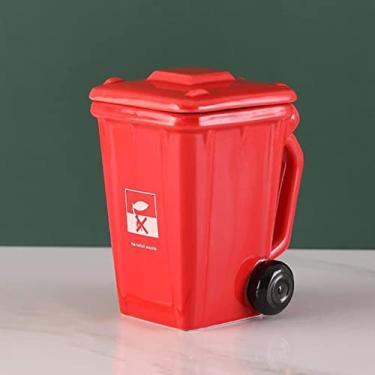 Imagem de 1 peça lata de lixo criativa copo de água 400 ml caneca de café de cerâmica com tampa presente de alto valor copos estranhos preto verde