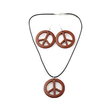 Imagem de Caiyao Conjunto de joias de colar e brincos com pingente de sinal de paz - Pingente hippie com símbolo da paz do amor para mulheres - multicolorido, Acrílico, Sem Pedra Preciosa