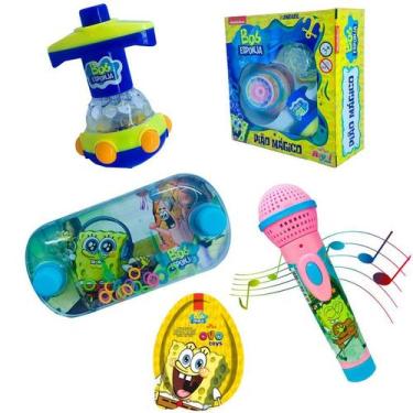 Imagem de Kit Bob Esponja Pião Jogo Glub Glub Microfone Ovo Surpresa - Royal Toy