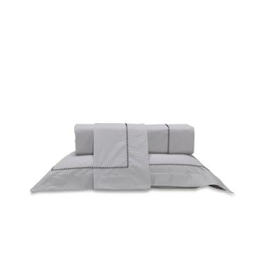 Imagem de Plumasul Jogo de Cama Eterna Catena 100% Algodão Percal 200 Fios Queen 4 peças Cor Cinza Festone Preto