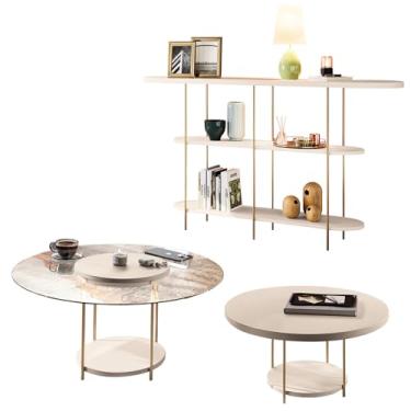 Imagem de Conjunto Decorativo Aparador e 2 Mesas de Centro Walker Tampo MDF/Vidro Off White G26 - Gran Belo