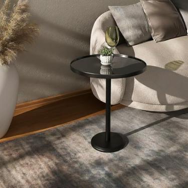 Imagem de Casa Uai Mesa de Apoio Lateral Berlim, Redonda, Vidro Temperado, Base em Madeira Maciça, 45x72cm, Design Minimalista, Ideal para Sala e Escritório (Preta)