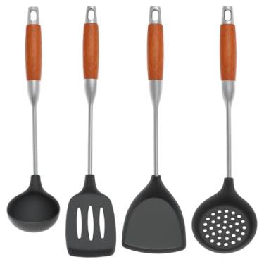Imagem de Kit de utensílios de cozinha com 4 peças, conjunto de concha de espátula de silicone, fácil de limpar, conjunto de utensílios de cozinha para uso doméstico, conjunto de espátula de silicone
