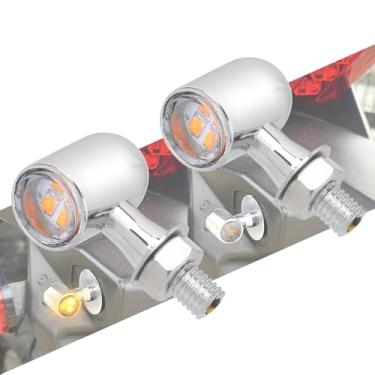 Imagem de HCmotorku Mini luzes LED de seta M8 rosca âmbar piscante para frente traseira, lâmpada indicadora pequena apta para Harley Yamaha Suzuki Kawasaki Custom Chopper Cruiser Chrome Housing Clear Lens