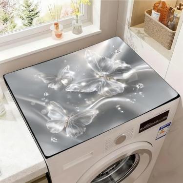 Imagem de Capas de lavadora e secadora para a parte superior, tapete protetor de secadora antiderrapante, capa de máquina de lavar à prova de poeira, 59,9 cm x 50 cm (borboleta, 59,9 cm x 50 cm)