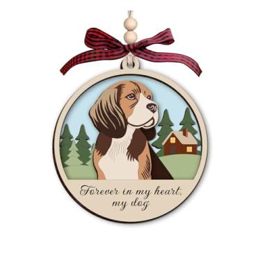 Imagem de Enfeite memorial de beagle Forever in My Heart - Decoração de árvore de Natal de madeira de 3 camadas - Ornamento rústico de férias em estilo de casa de fazenda - Ornamento de perda de animais de