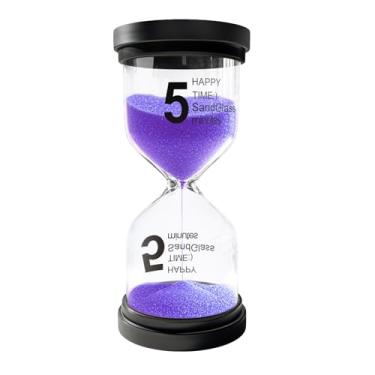 Imagem de Temporizador de areia de 5 minutos, relógio de areia de plástico para crianças, ampulheta acrílica inquebrável, pequena ampulheta de 5 minutos para sala de aula, jogo, decorativo (roxo)