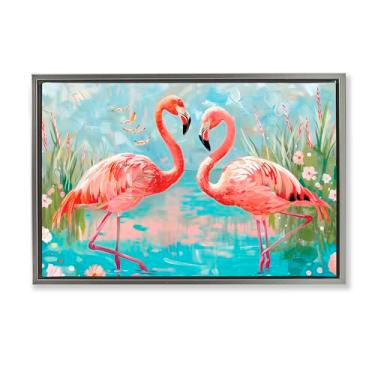 Imagem de Stupell Industries Arte de parede moderna em tela flutuante cinza Flamingo Love, design por LSR Design Studio, 43 x 63 cm