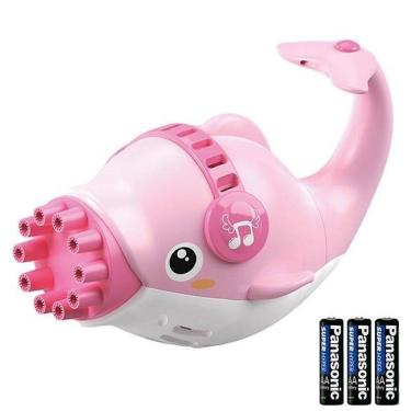 Imagem de Kit 1 Golfinho Bolha Sabão Criança Infantil+ 3 Pilha Rosa 6
