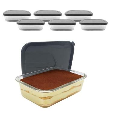 Imagem de Kit 6 Pote De Vidro Com Tampa Hermética Retangular Forno Microondas 15