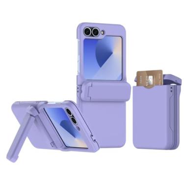 Imagem de Capa para Galaxy Z Flip6 com suporte para cartão, proteção com dobradiça e suporte rígido (para Galaxy Z Flip6/roxo)