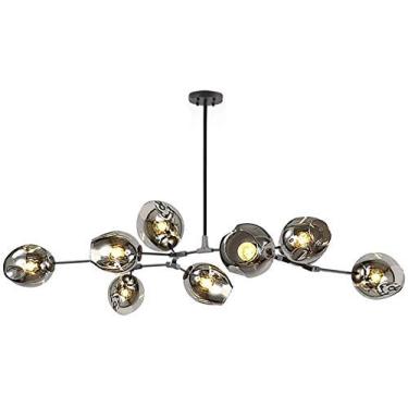 Imagem de Lustre E27 Nordic Glass Ball Chandelier Altura ajustável, Lustre preto fosco, E26 Metal Hand Blow Branches Pendant Light, Luminárias de globo de meados do século de 79"