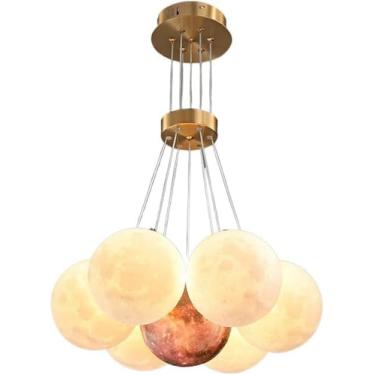 Imagem de Lustre moderno em vidro com globo, lustre para mesa de jantar, impressão 3D criativa, lua, planeta, luz pendente, bola branca de leite, vidro fosco para quarto, sala de estar, cozinha, rosa-
