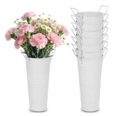 Imagem de Mulaibdin 8 peças de vaso de metal galvanizado de 25 cm, baldes de flores decorativos de fazenda para flores de corte, vasos decorativos de campo francês para mesa de casa, casamento, aniversário