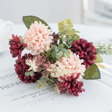 Imagem de Flores artificiais, lavanda, bola de seda, crisântemo, decoração para casa, mesa de casamento, plantas falsas, noiva (1 unidade/bordô)