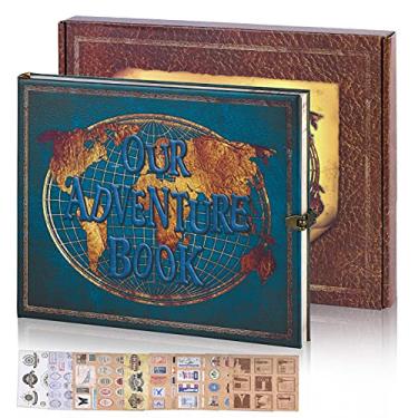 Imagem de Livro de Aventura Livro de Scrapbook de Viagem com Capa de Letras em Relevo Grande Álbum de Fotos Feito à Mão para Aniversário, Casamento, Chá de Bebê, Formatura (Azul)