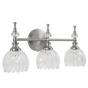 Imagem de ANDY STAR Luminária De Banheiro Com 3 Luzes, Arandela Níquel Escovado Cúpula Vidro Tulipa Transparente, Vintage Para Quarto E Sala Estar, Base E12 (Lâmpadas Não Incluídas)