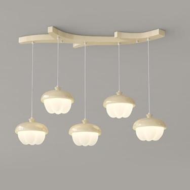 Imagem de Lustre LED regulável com altura ajustável, luminária pendente em acrílico creme, para ilha de cozinha, sala de estar, quarto, cabeceira, sala de jantar, corredor, luminária de teto (5 cabeça