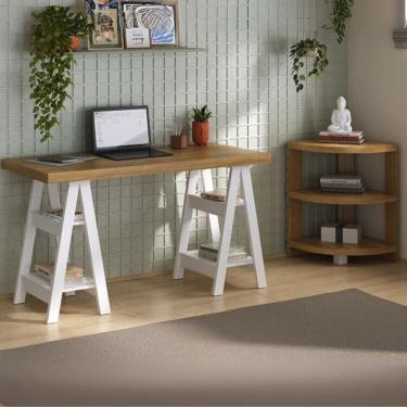 Imagem de Kit Escritório Completo Escrivaninha Cavalete Art + Estante de Canto Wind Olmo/Branco