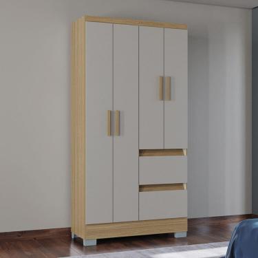 Imagem de Roupeiro 4 Portas 180cm X 91cm Nápoles Damasco /Off White