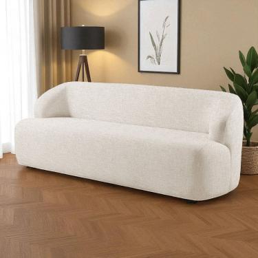 Imagem de Sofá Fixo Noah 3 Lugares Luxo 1,80m Castellar Móbile Linho Bege Claro