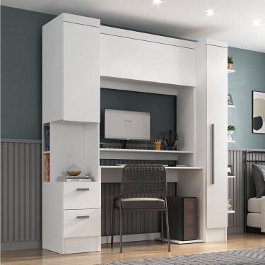 Imagem de Escrivaninha com Armário 3 Portas 2 Gavetas Modulado Viena Espresso Móveis Branco