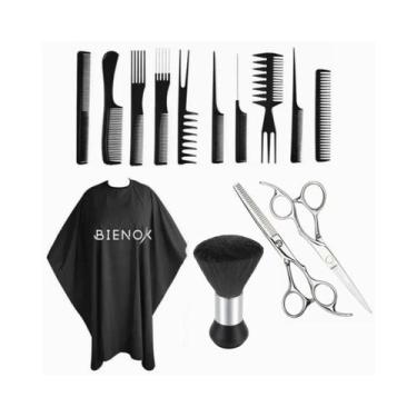 Imagem de Kit de capa de cabeleireiro longa com bota de cabelo, 2 tesouras e S -