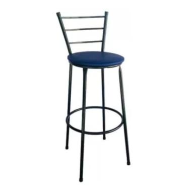 Imagem de Banqueta de Bar Alta com Encosto - Para Cozinha Americana e Área de Lazer (Azul)