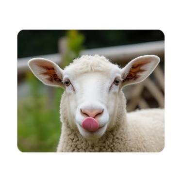 Imagem de Nicokee Mouse pad para jogos animal engraçado ovelha retrato de mostrando língua cordeiro rosto gado fazenda tapete de mouse de borracha antiderrapante para computadores, laptop, escritório, mousepad retangular doméstico 9,5 polegadas x 7,9 polegadas