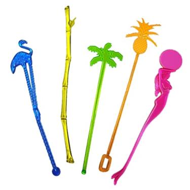 Imagem de 25 sortidos Tropical Luau Tiki Drink Stir Swizzle Sticks Bar - Palmeira, Margarita, Frozen Drink Cocktail, Flamingo