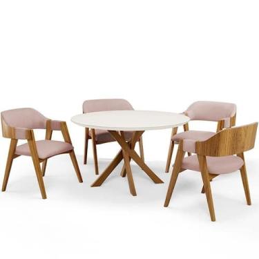 Imagem de Mesa De Jantar Redonda Cora 120cm Off White M04 Com 04 Cadeiras Living