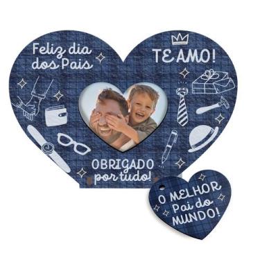 Imagem de Kit 15 Lembranças Dia Dos Pais Mini Porta Retrato e Chaveiro Coração M