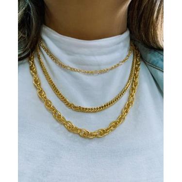 Imagem de Colar bijuteria fina três camadas trio moda blogueira - Pljoias