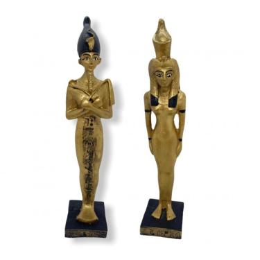 Imagem de Kit Escultura Casal Egípcio Isis e Osíris em Resina 21 cm