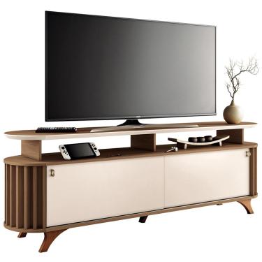 Imagem de Rack Para Sala de Estar TV 70 Pol Orgânico Dorian B01 Off White Castanho - Lyam Decor