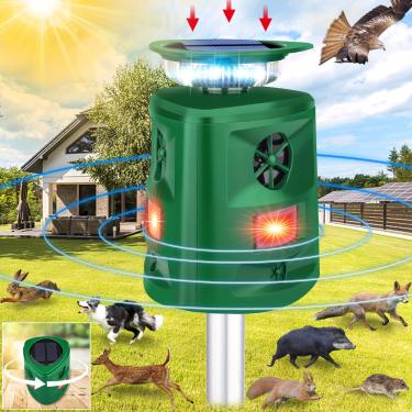 Imagem de Repelente ultrassônico de animais ao ar livre, dispositivos repelentes de gatos 2025 repelente solar de animais com sensor de movimento e luz intermitente para assustar cervos esquilo coelho guaxinim